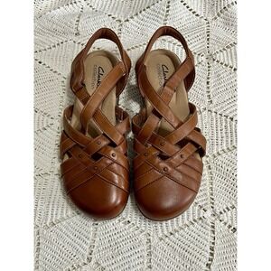 Clarks Elizabelle Sea Fisherman Sandal‎ Woman's 8.5 M Brown Leather Comfortable